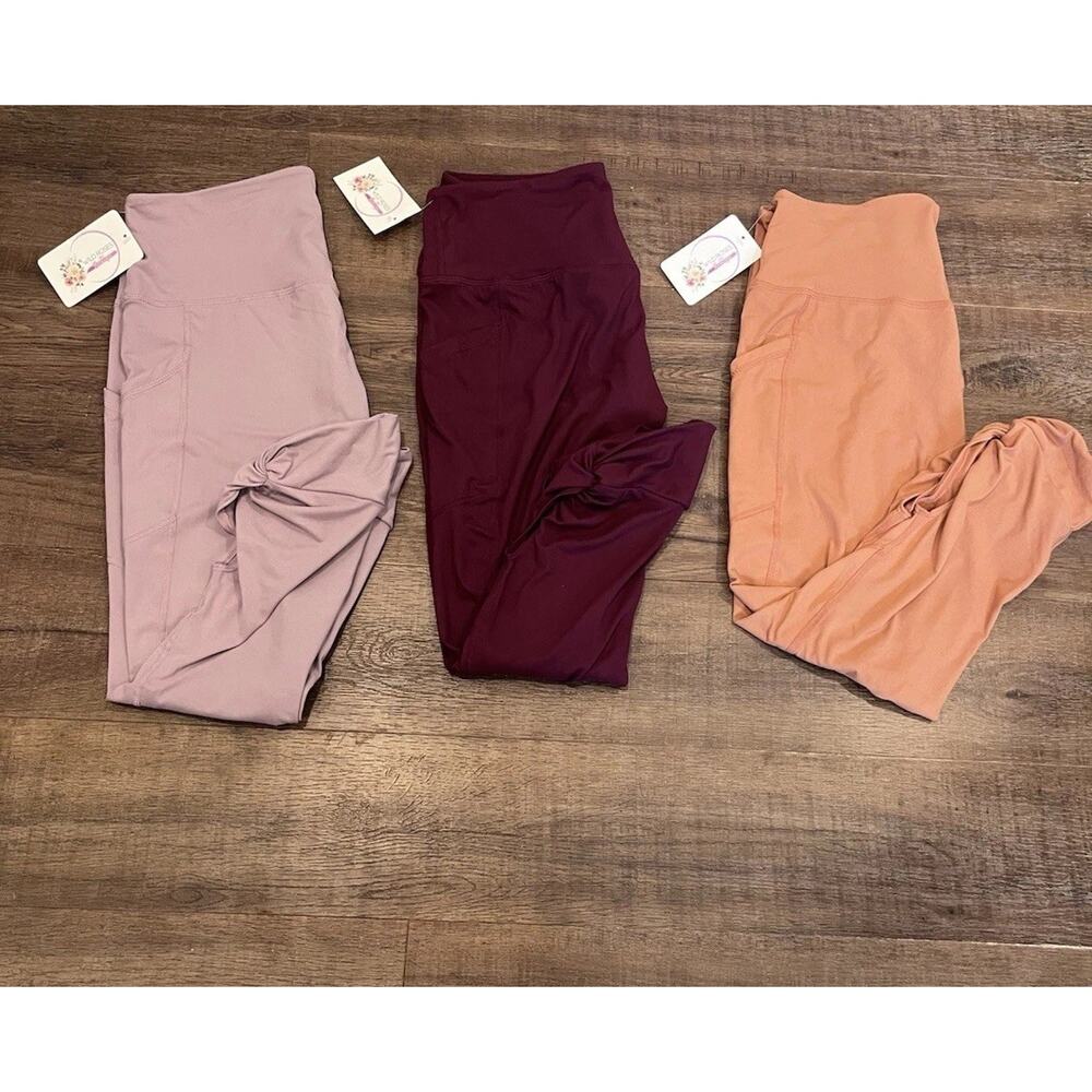 Set of 3 /Large Mid Calf Length Leggings/ Purple/ Red/ Orange/NWT